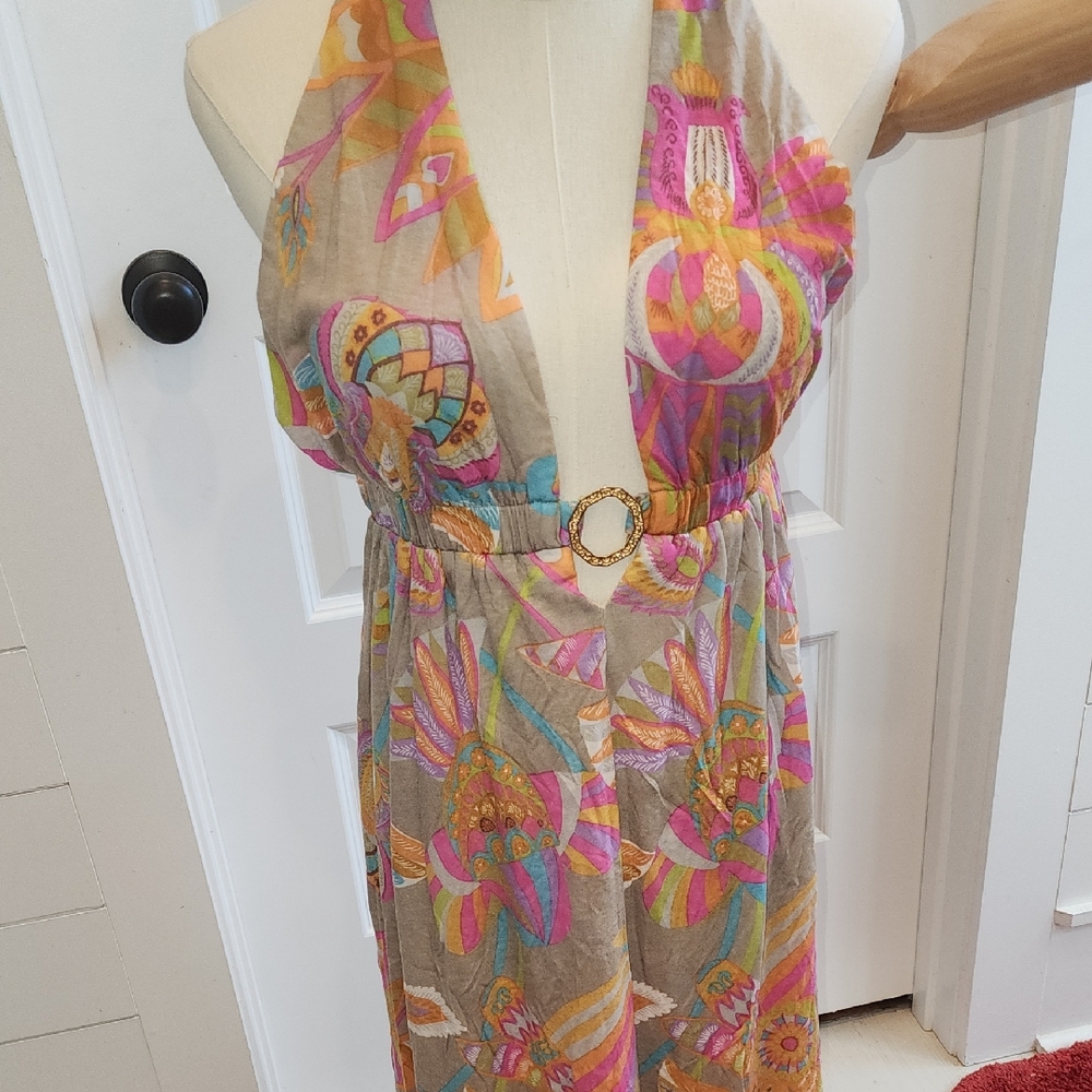Trina Turk Pink and Orange Halter Sundress